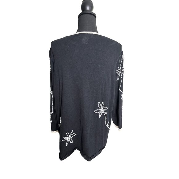 Y2K Susan Bristol Black & White Beaded Cardigan with Shell Buttons 2XL - Picture 4 of 11